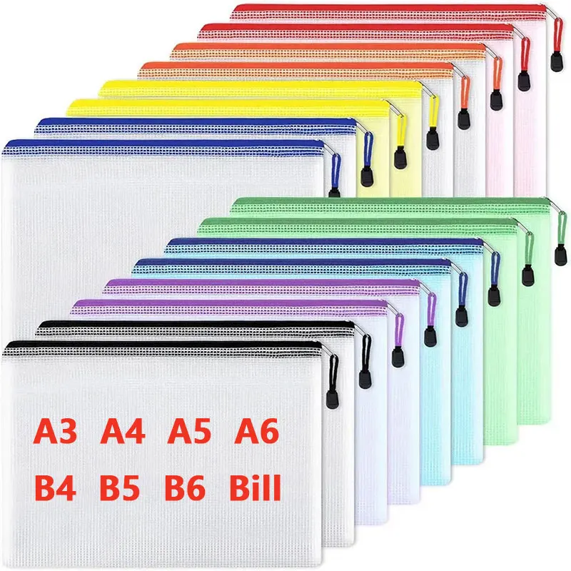Portfolio Folder Zip - A3/A4/A5/A6 tas dokumen kantong ritsleting jaring