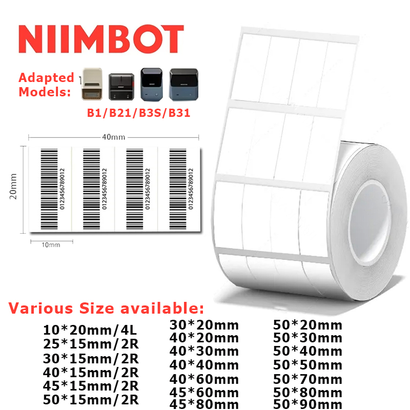 Label Printer Tape - 20-50Mm Niimbot B21/B1/B31/B203/B3S Kertas Stiker Label